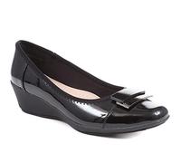 Pavers Ladies Cushioned Ballet Pumps in Black Patent with Arch Support - Lightweight & Durable Women Low Wedge Outdoor Footwear - Size UK 7/EU 40