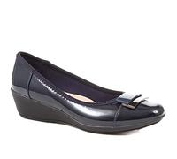 Pavers Ladies Cushioned Ballet Pumps in Navy Patent with Arch Support - Lightweight & Durable Women Low Wedge Outdoor Footwear - Size UK 8/EU 41