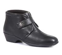 Pavers Ladies Leather Ankle Boots in Black - Touch-Fasten Strap with Mock Button Detail - Wide Fit - Soft-Cushioned Insole - Size UK 7 / EU 40