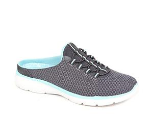 Pavers Ladies Leather/Fabric Slip-On Trainers in Grey - Ultra-Comfort Memory Foam Insole - Lightweight Design - Comfortable Clogs - Size 6 UK/EU 39