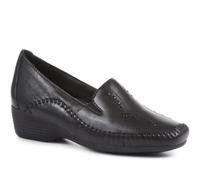 Pavers Ladies Leather Slip On Shoes in Black - Perfect for Casual Daywear - Attractive Stitch Detail - Low Heel - Day to Day Comfort - UK 8 / EU 41