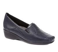 Pavers Ladies Leather Slip On Shoes in Navy - Perfect for Casual Daywear - Attractive Stitch Detail - Low Heel - Day to Day Comfort - UK 6 / EU 39