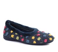 Pavers Ladies Playful Wooly Design Slippers in Navy Multi - Non-Slip Sole - Statement Contrast Pom Poms for Indoor Elegance - Size UK 6 / EU 39