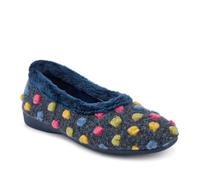Pavers Ladies Playful Wooly Design Slippers in Navy Multi - Non-Slip Sole - Statement Contrast Pom Poms for Indoor Elegance - Size UK 3 / EU 36