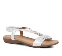 Pavers Ladies Sandals - Wider D/E Fit Summer Sandals with Four Leaf Clover Design & Stretch Fit Ankle Strap - Casual Footwear for Women - Size 5/38 White Silver