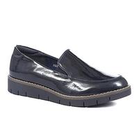 Pavers Ladies Slip On Shoes - Wider D/E Fit - Comfortable Cushioned Loafers with Low Wedge Heel - Smart Patent Design for Formal Wear - Size 5/38 Navy