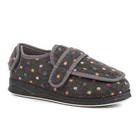 Pavers Ladies Slippers in Grey Comfort Focused for Sensitive Feet Dual Multi Fitting with Touch Fasten Strap Cushioned Lining - Size UK 7/EU 40