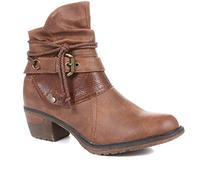 Pavers Ladies Slouch Ankle Boots in Tan - Low Block Heel - Textile Strap Detail - Casual Footwear - Size 4 UK/EU 37
