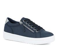 Pavers Ladies Supportive Lace-Up Fashion Trainers in Navy with Chunky Platform Sole and Faux Leather - Side Zip Casual Flat Shoes - Size UK 7 / EU 40