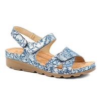 Pavers Ladies Touch Fasten Sandals in Blue Floral with Cushioned Footbed and Lightweight Wedge - Comfortable Summer Footwear - Size UK 8 / EU 41