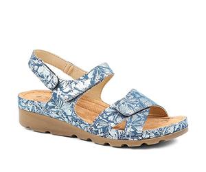 Pavers Ladies Touch Fasten Sandals in Blue Floral with Cushioned Footbed and Lightweight Wedge - Comfortable Summer Footwear - Size UK 5 / EU 38