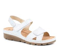 Pavers Ladies Touch Fasten Sandals in White Floral with Cushioned Footbed and Lightweight Wedge - Comfortable Summer Footwear - Size UK 8 / EU 41
