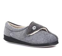 Pavers Ladies Wide Fit Antibacterial Slippers in Grey - Orthopedic Design with Fleecy Lining and Touch-Fasten Strap - Cosy Warm - Size UK 5 / EU 38