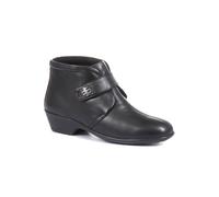 Pavers Ladies Leather Ankle Boots in Black - Touch-Fasten Strap with Mock Button Detail - Wide Fit - Soft-Cushioned Insole - Size UK 7 / EU 40
