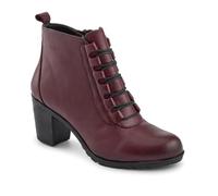 Pavers Leather Block Heeled Lace-Up Boots - Burgundy Size 6