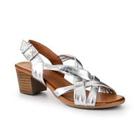 Pavers Leather Block-Heeled Sandals - Silver Size 5