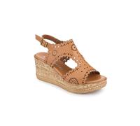 Pavers Women's Leather Buckle-Fastening Wedge Sandals in Tan | Size: 5 Pavers Tan 5