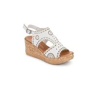 Pavers Leather Buckle-Fastening Wedge Sandals - White Size 4
