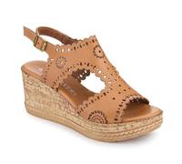 Pavers Women's Leather Buckle-Fastening Wedge Sandals in Tan | Size: 4 Pavers Tan 4