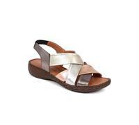 Pavers Leather Cross-Strap Sandals In Metallics Metallics
