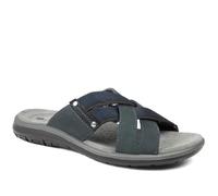 Pavers Leather Cross Strap Slip On Sandals - Navy Size 10