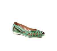 Pavers Leather Cut Out Peep Toe Flats - Green Size 7
