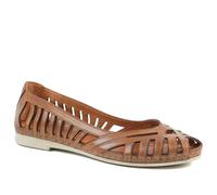 Pavers Leather Cut Out Peep Toe Flats - Tan Size 9
