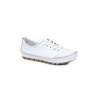 Wide Fit Leather Lace-Up Trainers Pavers White 7