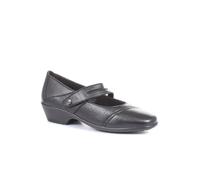 Pavers Ladies Wide Fit Leather Mary-Jane Shoes in Black - Unique Split Strap - Elegant Work or Play Footwear - Reliable & Stylish - Size UK 6 / EU 39