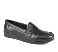 Pavers Leather Moccasins with Cut Out Strap - Black Size 5