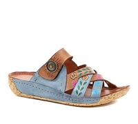 Pavers Leather Mule Sandals - Denim-Tan Size 8