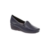 Pavers Ladies Leather Slip On Shoes in Navy - Perfect for Casual Daywear - Attractive Stitch Detail - Low Heel - Day to Day Comfort - UK 7 / EU 40