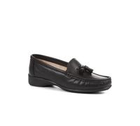 Pavers Women's Loafers in Black with Tassel and Contrast Stitch Detail - Wide Fit Elegant Leather Shoes - Ladies Smart Footwear - Size UK 5 / EU 38
