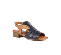 Pavers Leather Two Tone Block Heel Sandals - Navy Tan Size 5