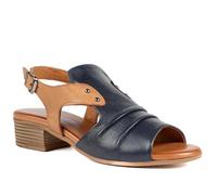 Pavers Leather Two Tone Block Heel Sandals - Navy Tan Size 4