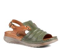 Pavers Women's Leather Wedge-Heeled Sandals in Khaki | Size: 7 Pavers Khaki 7