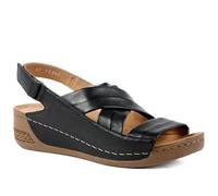 Pavers Leather Wedge Sandals - Black Size 6