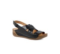 Pavers Leather Wedge Sandals In Black Black 4