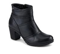 Pavers Leather Zip-Up Block Heel Ankle Boots - Black Size 5