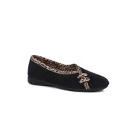 Pavers - Womens Leopard Print Slippers in Black - Secure Fit - Softly Cushioned Footbed - Gripped Sole - Size 7 UK