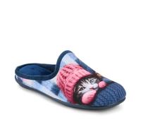 Pavers Lightweight Velour Kitten Slippers - Navy Size 6