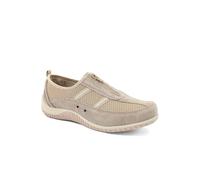 Memory Foam Leather Slip On Trainers - Taupe Size 6