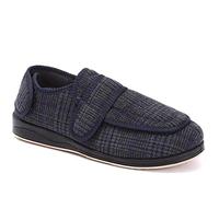 Pavers Men's Adjustable Memory Foam Slippers in Navy Multi - Extra Wide Fit - Antibacterial Technology with Touch Fasten Strap - Size UK 10 / EU 44