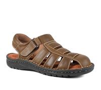 Pavers Premium Leather Touch Fastening Sandals - Brown Size 11