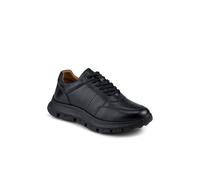 Pavers Men's Wide Fit Breathable Leather Lace Up Trainers in Black | Size: 9 Pavers Black 9
