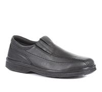 Pavers Men's Wide Fit Leather Slip-On Shoes in Black - Comfort-Focused and Expert Craftsmanship - Adults Casual Flat Footwear - Size UK 11 / EU 44