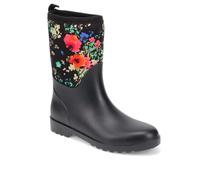 Pavers Neoprene Wellington Boots with Stylish Floral Design - Comfortable Waterproof Ladies Casual Footwear - Black Floral Size 8