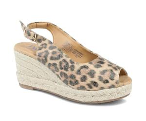 Pavers Peep Toe Wedged Slingback Espadrilles - Leopard Size 5