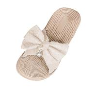 Pavers Slippers Women Ladies Solid Colour Bow Beach Outer Wear Flat Bottom Large Size Sandals Slippers