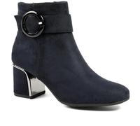 Pavers Smart Block-Heeled Long Boots - Navy Faux Suede Size 5